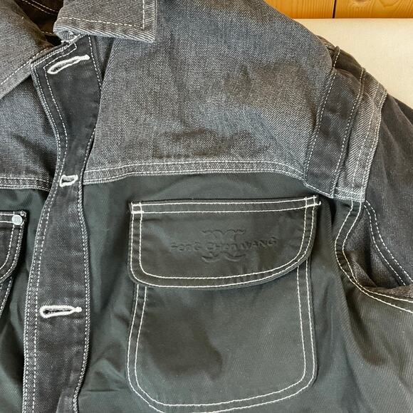 Men's Feng Chen Wang Button-Up Jacket, Light/Dark Black Denim - Size L - Picture 8 of 9